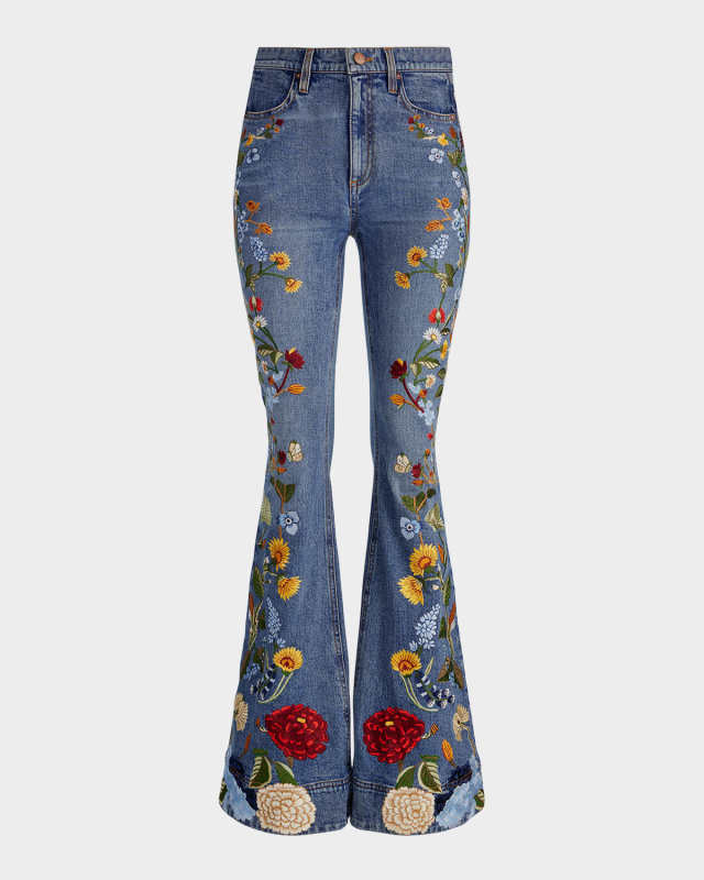 Beautiful Embroidered Bell Bottom Jeans